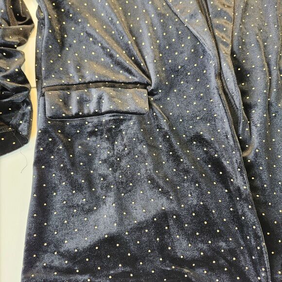 Meg & Margot Black Velvet Studded Blazer M Long Open Front Party Jacket - Picture 5 of 8
